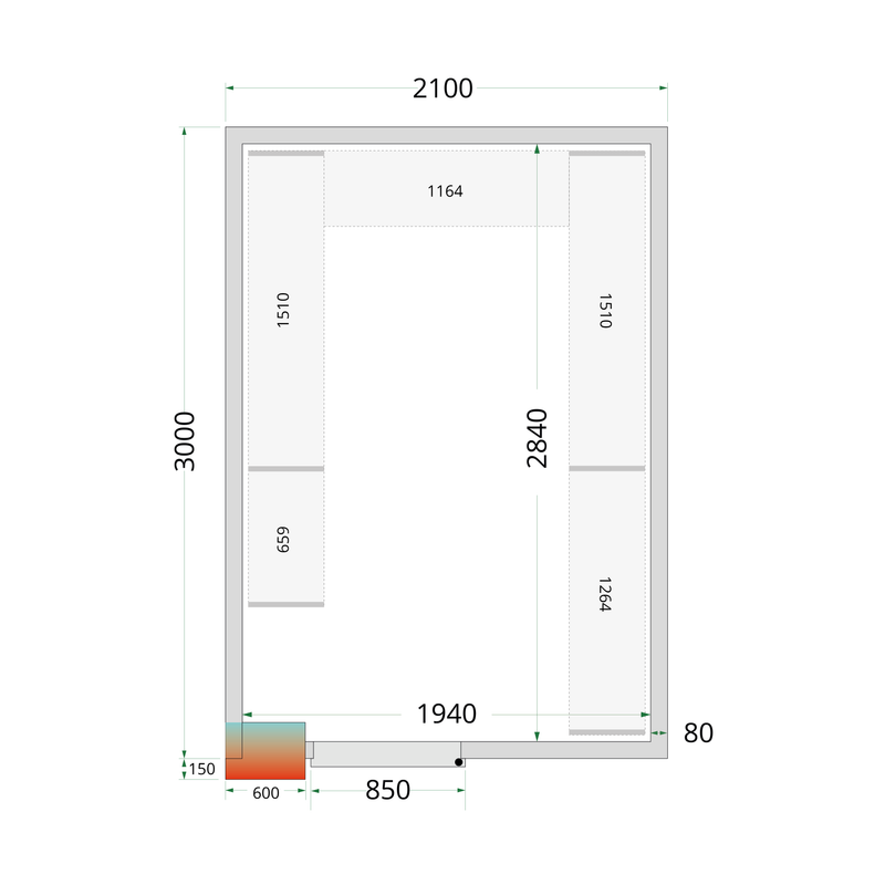 Koelcelpanelen 80 mm CR 210x300x220 WD