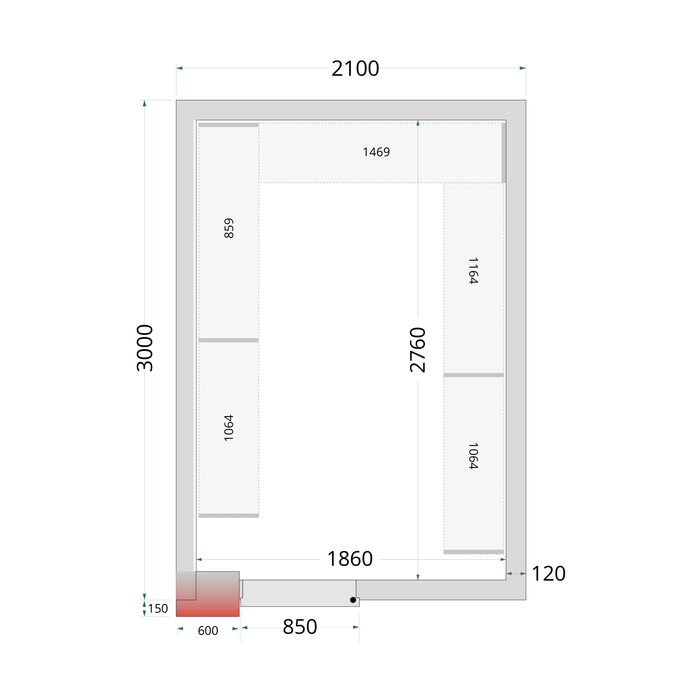 Vriescelpanelen 120 mm - 850 mm brede deur CR 210x300x220 WD