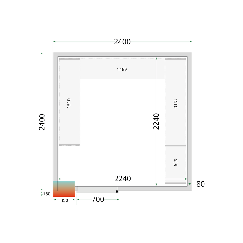 Koelcelpanelen 80 mm - zonder vloer CR 240x240x212 NF