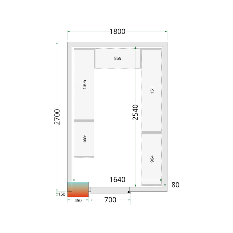 Koelcelpanelen 80 mm - zonder vloer CR 180x270x212 NF