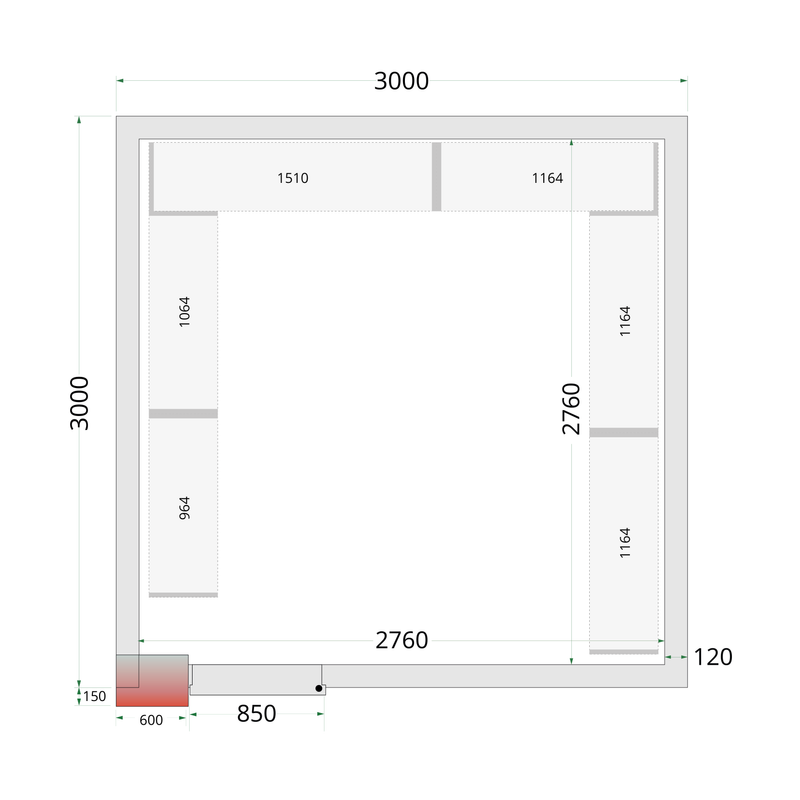 Vriescelpanelen 120 mm - 850 mm brede deur CR 300x300x220 WD