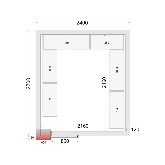 Vriescelpanelen 120 mm - 850 mm brede deur CR 240x270x220 WD