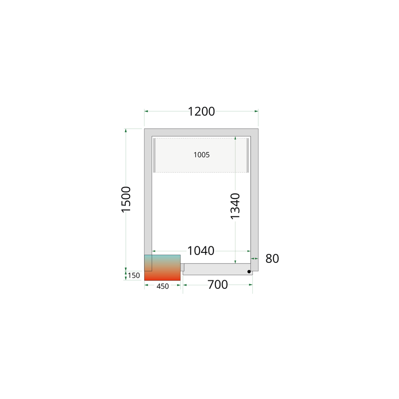 Koelcelpanelen 80 mm - zonder vloer CR 120x150x212 NF